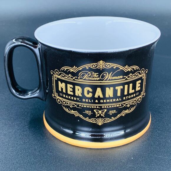 Pioneer Woman Soup Mug Black Gold Mercantile 1.5 cups 12 oz Ceramic Handle - Picture 2 of 7